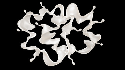 A splash of milk on a black background. 3d illustration, 3d rendering.