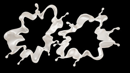 A splash of milk on a black background. 3d illustration, 3d rendering.