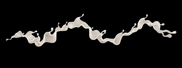 A splash of milk on a black background. 3d illustration, 3d rendering.