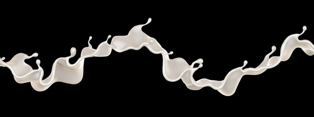 A splash of milk on a black background. 3d illustration, 3d rendering.