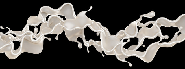 A splash of milk on a black background. 3d illustration, 3d rendering.