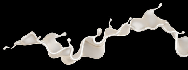 A splash of milk on a black background. 3d illustration, 3d rendering.