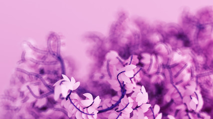 Naklejka na ściany i meble Beautiful purple background with leaves, season of the year. 3d illustration, 3d rendering.