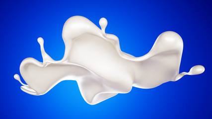 Obraz premium A splash of milk on a blue background. 3d illustration, 3d rendering.