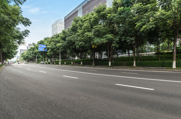 empty highway with cityscape of chengdu,China