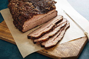 Sliced slowly cooked brisket