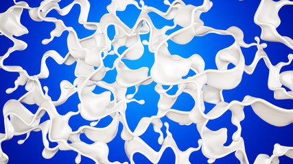 Fototapeta premium A splash of milk on a blue background. 3d illustration, 3d rendering.