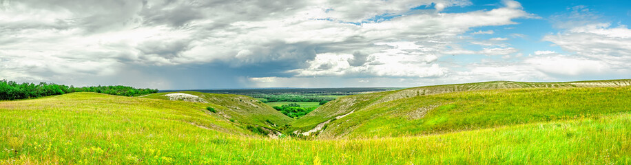 Fototapeta na wymiar Russian plain. Panorama. Meadow grass and ravine