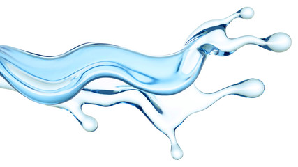 A splash of clear blue water. 3d illustration, 3d rendering.