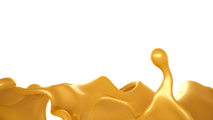 Golden yellow splash of caramel. 3d illustration, 3d rendering.