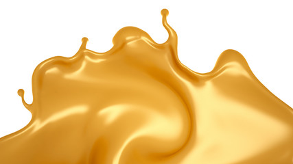 Golden yellow splash of caramel. 3d illustration, 3d rendering.