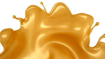 Golden yellow splash of caramel. 3d illustration, 3d rendering.