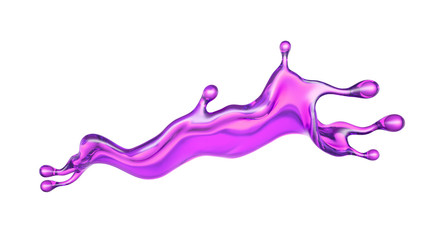 A splash of transparent purple liquid on a white background. 3d illustration, 3d rendering.