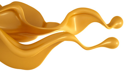 Golden yellow splash of caramel. 3d illustration, 3d rendering.