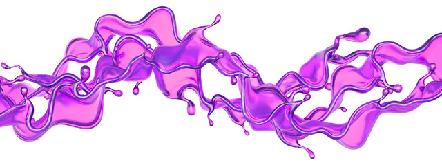A splash of transparent purple liquid on a white background. 3d illustration, 3d rendering.