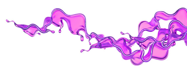 A splash of transparent purple liquid on a white background. 3d illustration, 3d rendering.