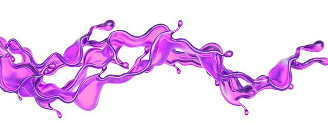 A splash of transparent purple liquid on a white background. 3d illustration, 3d rendering.