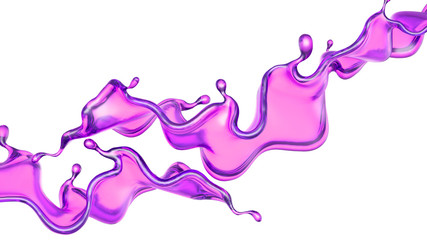 A splash of transparent purple liquid on a white background. 3d illustration, 3d rendering.