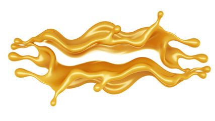 Golden yellow splash of caramel. 3d illustration, 3d rendering.