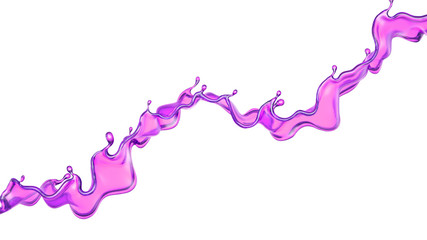 A splash of transparent purple liquid on a white background. 3d illustration, 3d rendering.