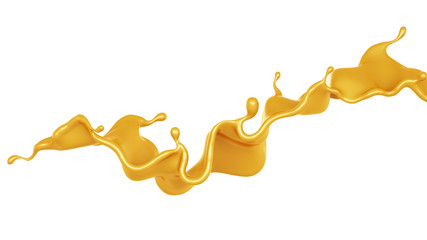 Golden yellow splash of caramel. 3d illustration, 3d rendering.