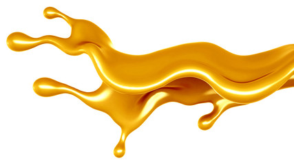 Golden yellow splash of caramel. 3d illustration, 3d rendering.