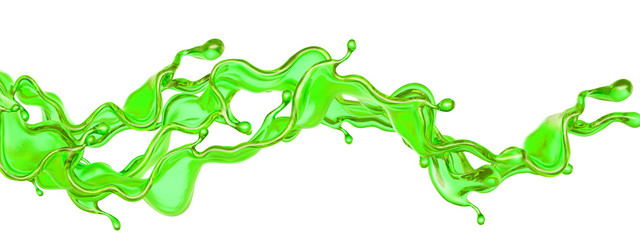 A splash of a transparent green liquid on a white background. 3d illustration, 3d rendering.