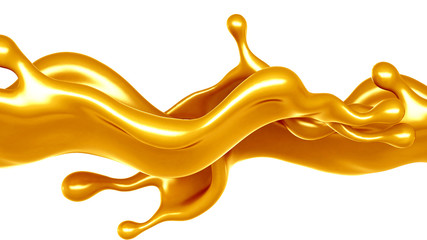 Golden yellow splash of caramel. 3d illustration, 3d rendering.