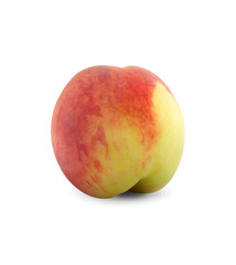 Peach on a white background. Ripe peach close-up isolated on white background.