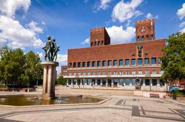 Oslo City Hall Square in central Oslo Norway Scandanavia