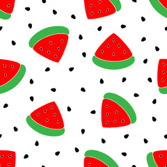 Seamless red watermelons pattern. Vector background watermelon slices with watermelon seeds.