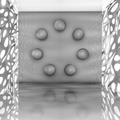 Abstract gray background with three-dimensional spheres. 3D rendering