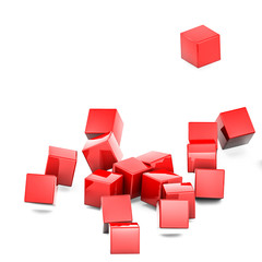 red three-dimensional cubes on a white background. 3D rendering