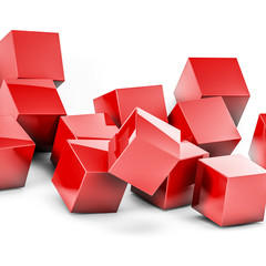 red three-dimensional cubes on a white background. 3D rendering