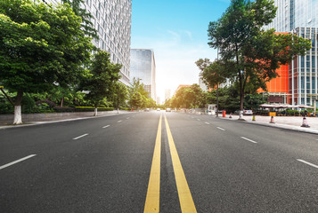 empty highway with cityscape of chengdu,China