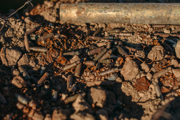 used rusty cartridges from weapons