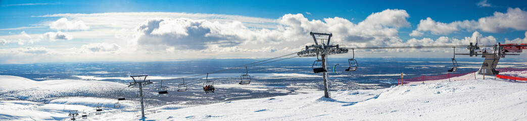 The Khibiny mountains. Panorama of the southern slope of the mountain of Aikuaivenchorr at the end...