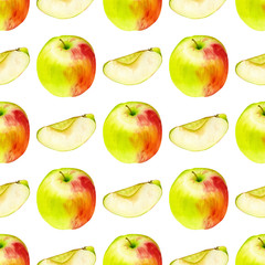 Watercolor seamless pattern with apples. Hand drawn botanic design. Template for a banner, poster, notebook, invitation