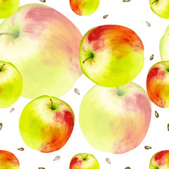 Watercolor seamless pattern with apples. Hand drawn botanic design. Template for a banner, poster, notebook, invitation
