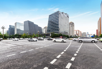 empty highway with cityscape of chengdu,China