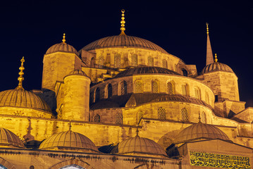 The Sultan Ahmed Mosque in Istanbul at night