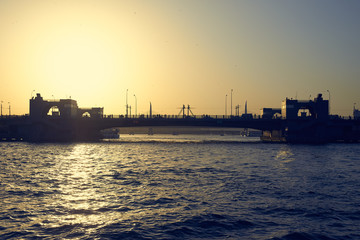 The Galata bridge during sunset