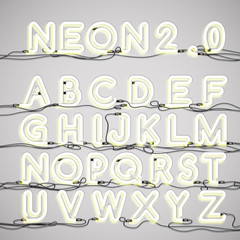 Realistic neon alphabet with wires, vector illustration