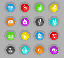 alternative energy colored plastic round buttons icon set