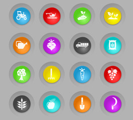 agricultural colored plastic round buttons icon set