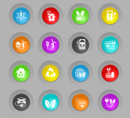 alternative energy colored plastic round buttons icon set