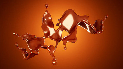 Fototapeta premium A splash of chocolate on a brown background. 3d illustration, 3d rendering.