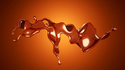 A splash of chocolate on a brown background. 3d illustration, 3d rendering.