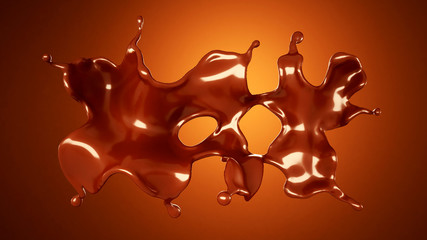 A splash of chocolate on a brown background. 3d illustration, 3d rendering.