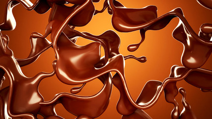 A splash of chocolate on a brown background. 3d illustration, 3d rendering.